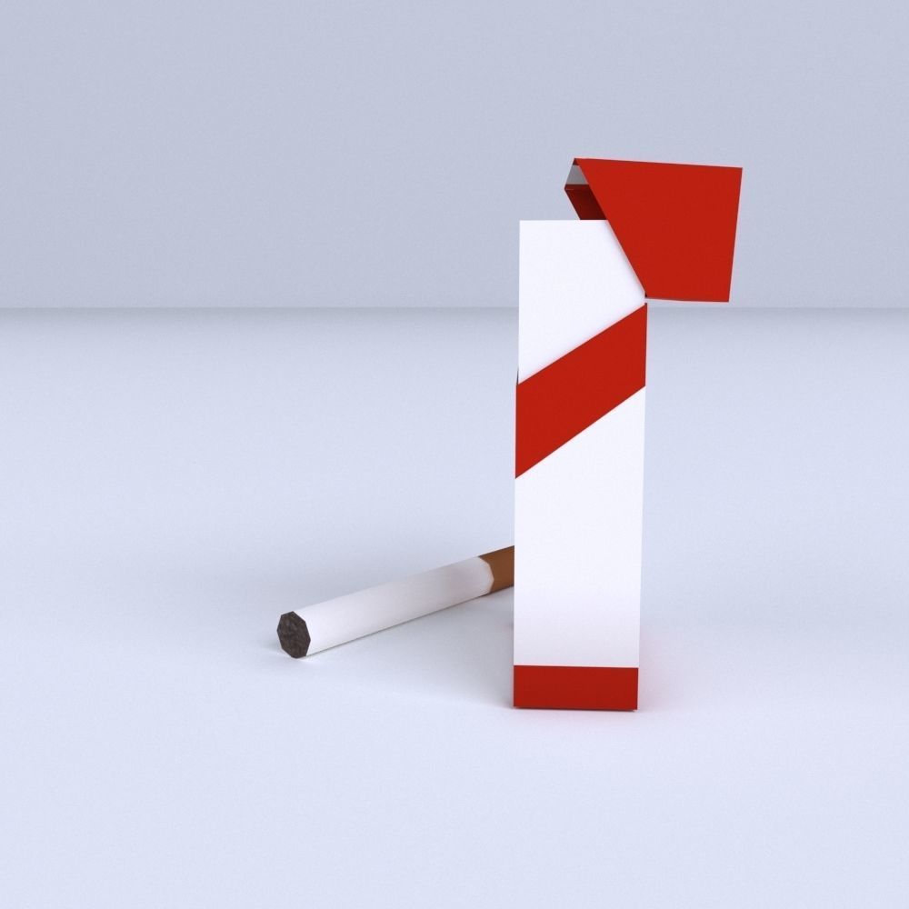 Simple Cartoon Style Cigarette and Cigarette Box Low-poly 3D model_4