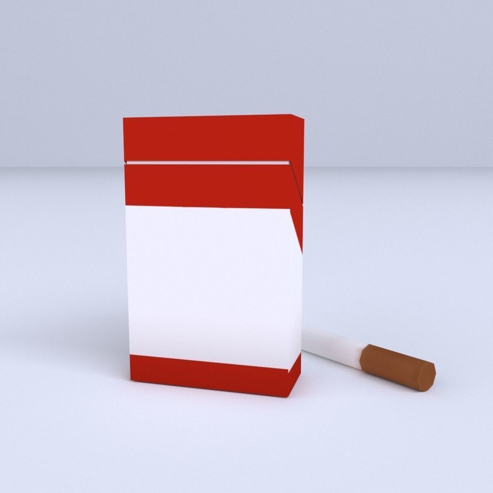 Simple Cartoon Style Cigarette and Cigarette Box Low-poly 3D model_2
