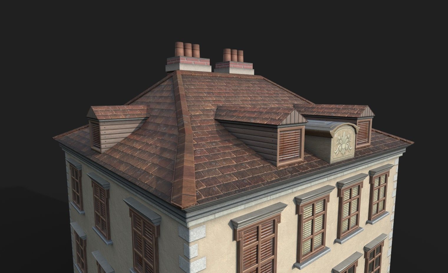 Game Ready House with two stories and roof Low-poly 3D model_3