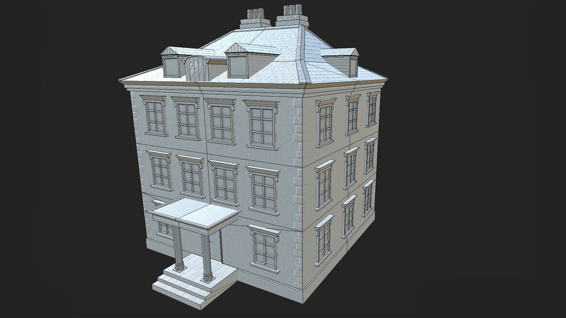 Game Ready House with two stories and roof Low-poly 3D model_7