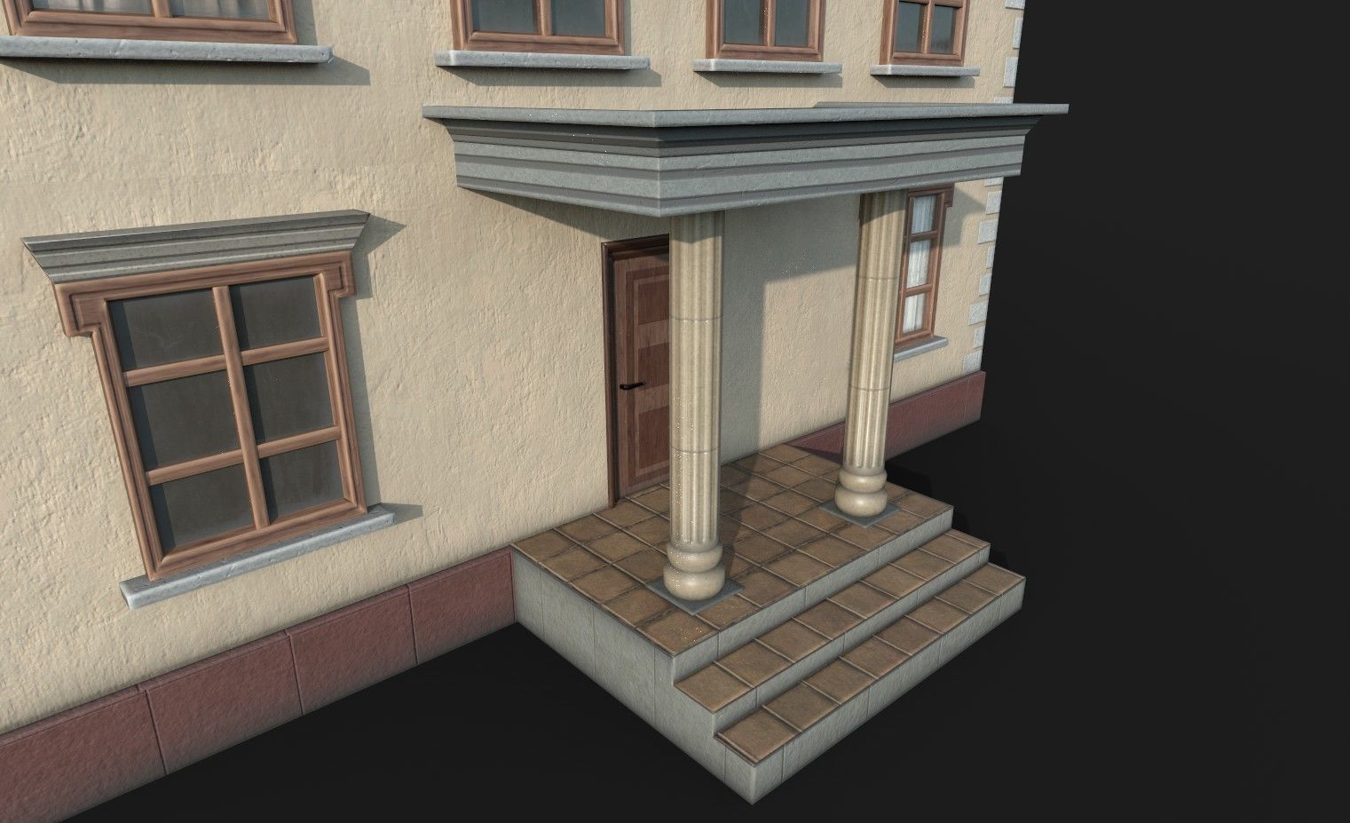 Game Ready House with two stories and roof Low-poly 3D model_4