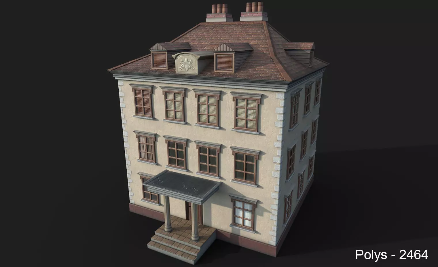 Game Ready House with two stories and roof Low-poly 3D model_0