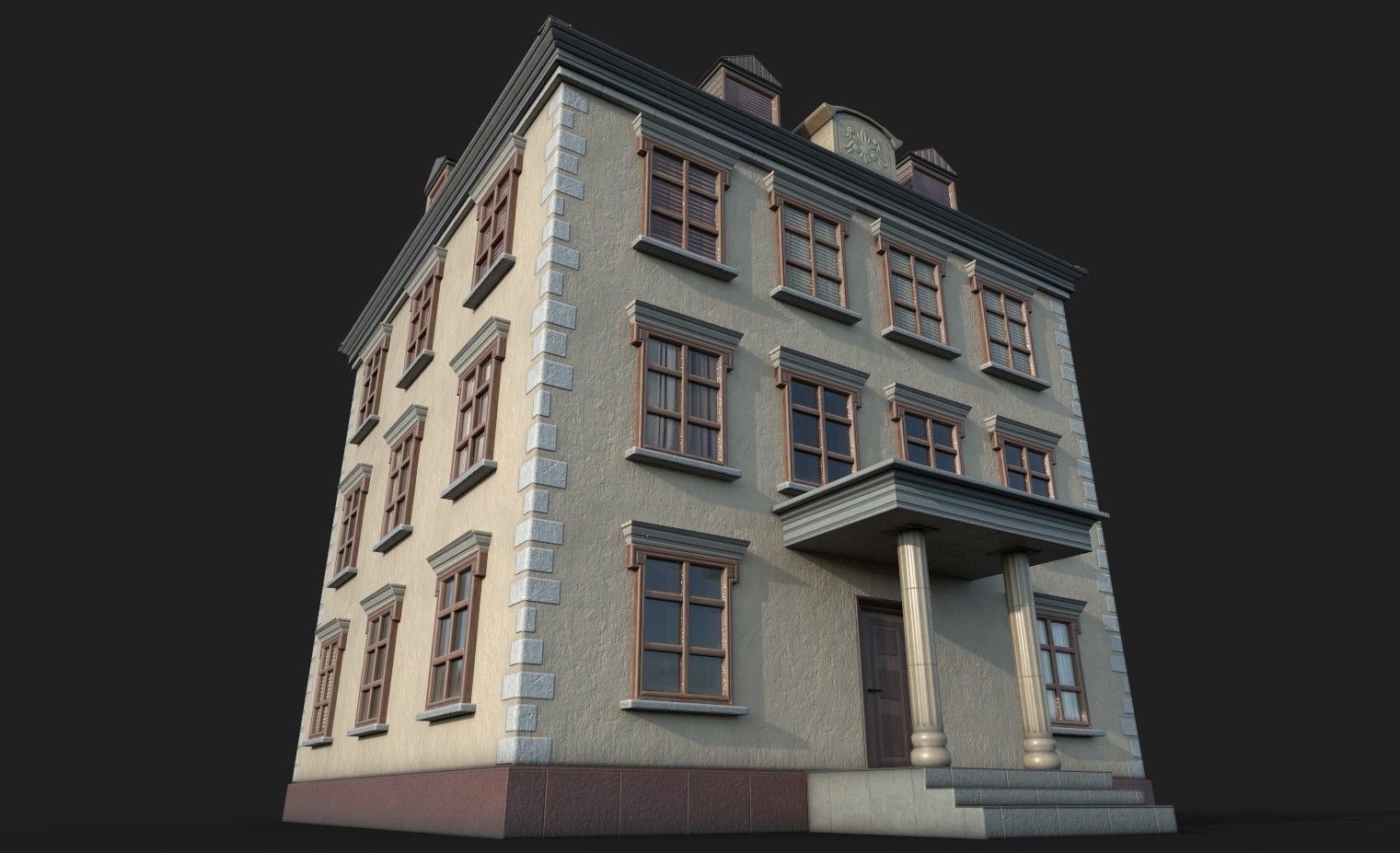 Game Ready House with two stories and roof Low-poly 3D model_2