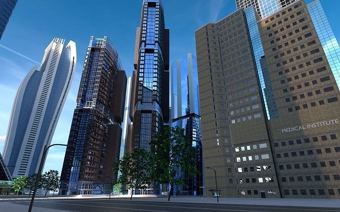 Skyscrapers Pack 01 Low-poly 3D model 7