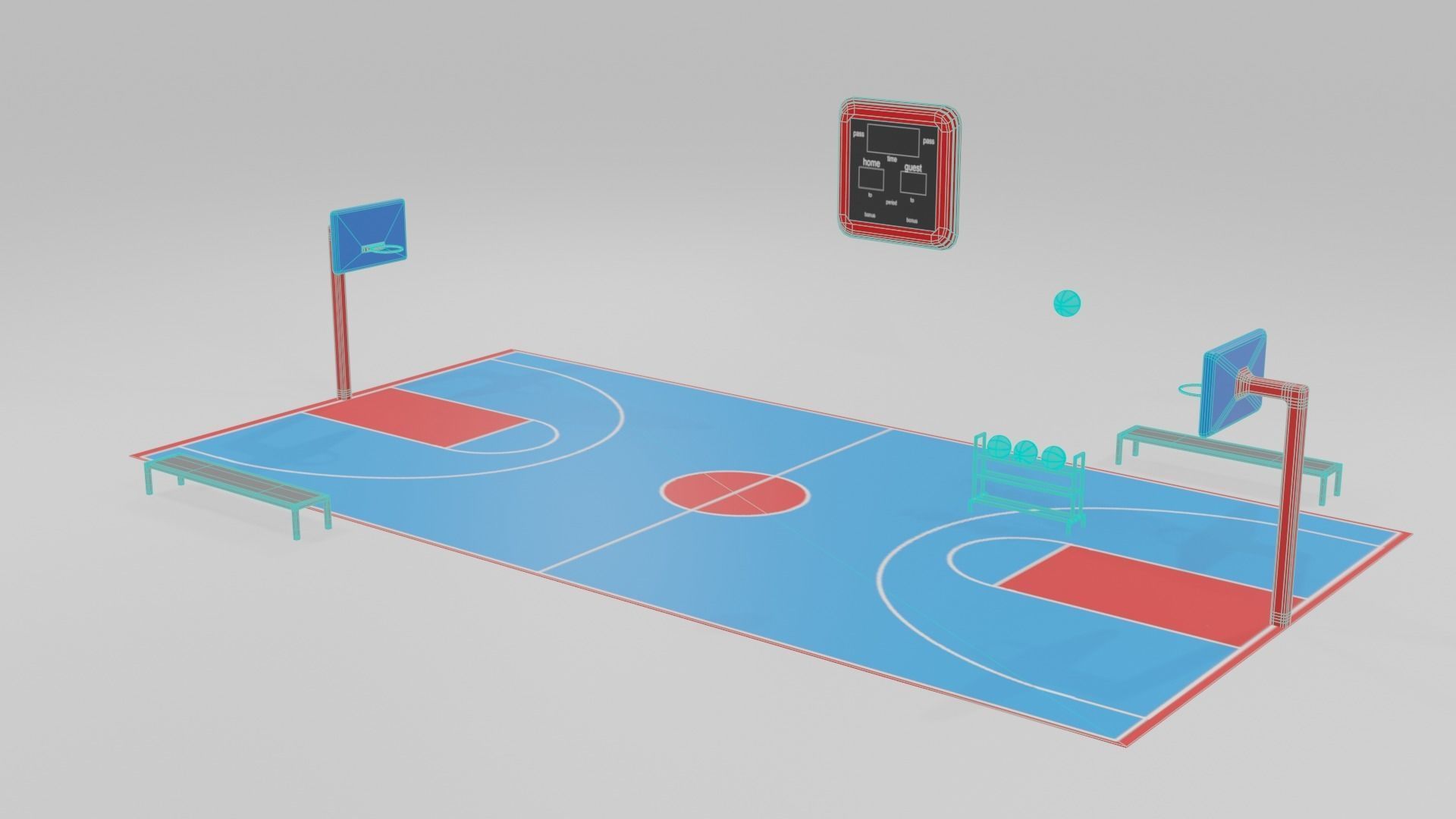 low poly basketball court pack Low-poly 3D model_7