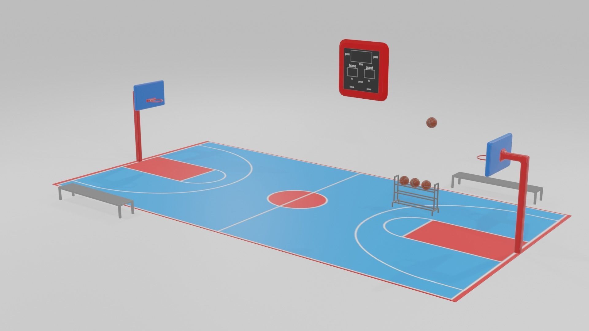 low poly basketball court pack Low-poly 3D model_6