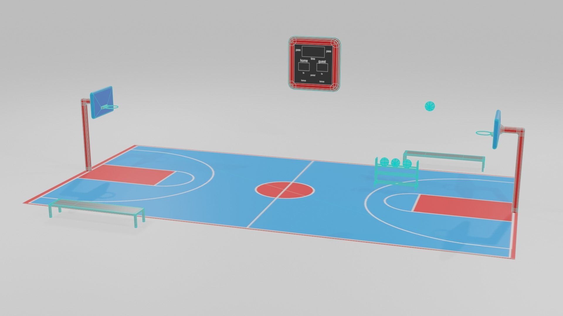 low poly basketball court pack Low-poly 3D model_5