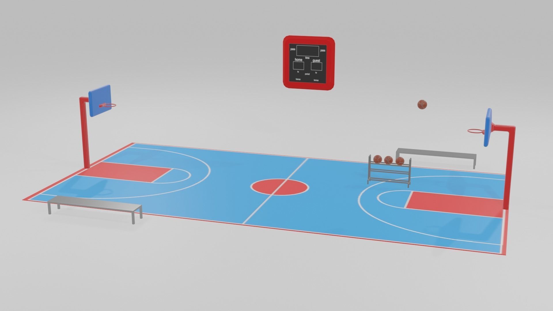 low poly basketball court pack Low-poly 3D model_4