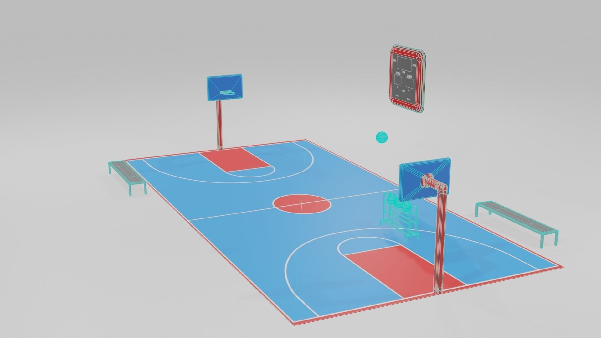 low poly basketball court pack Low-poly 3D model_9