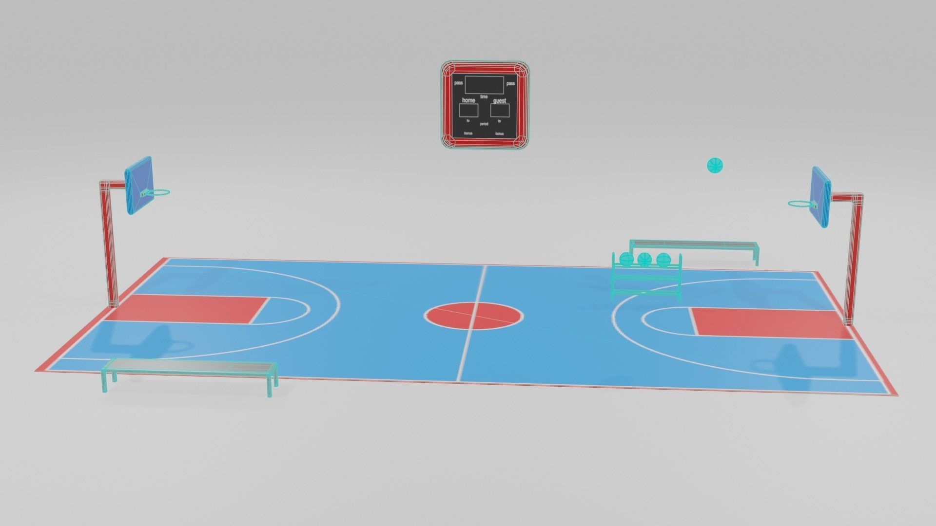 low poly basketball court pack Low-poly 3D model_3