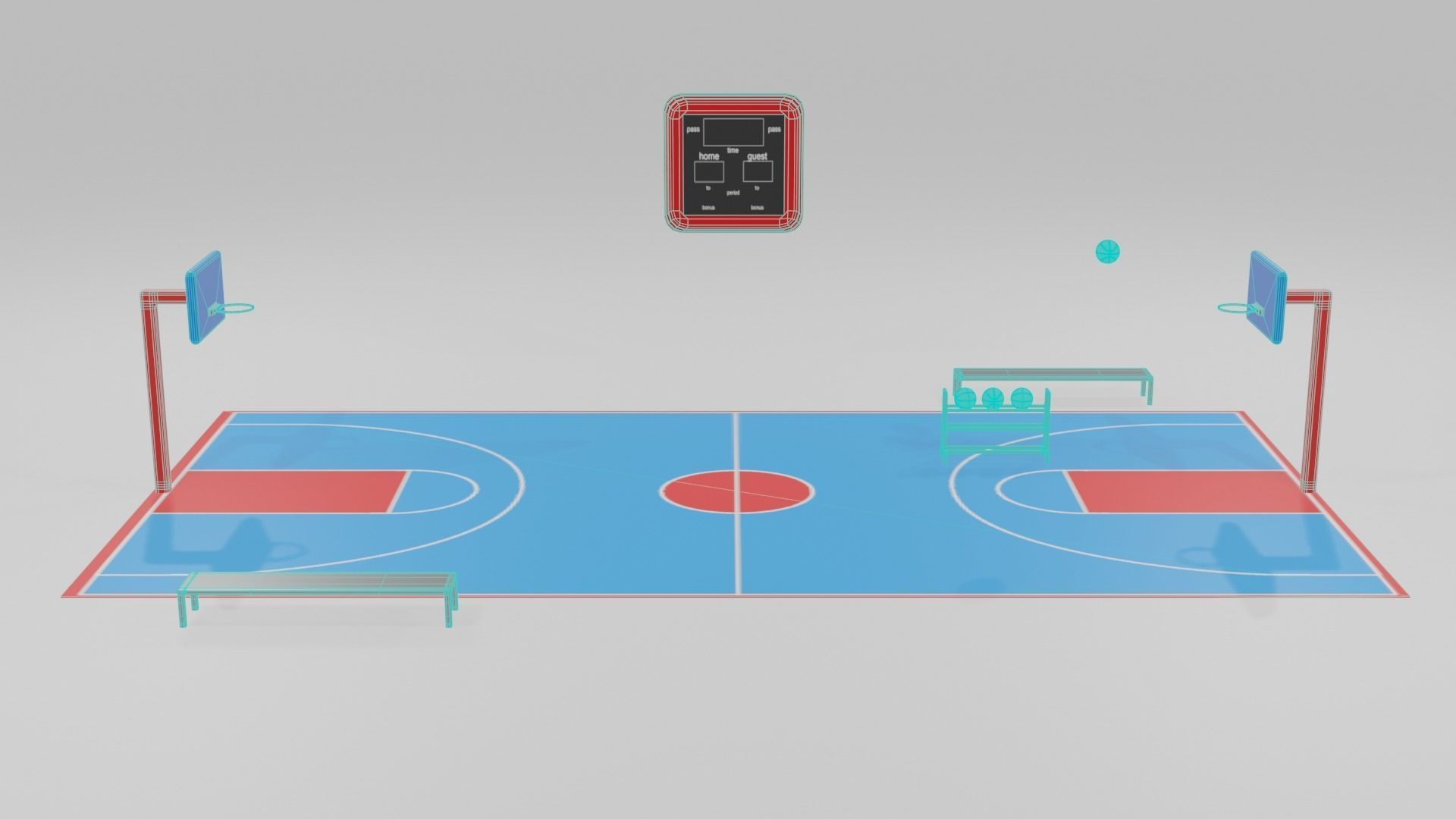 low poly basketball court pack Low-poly 3D model_1