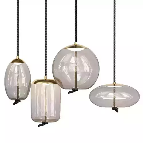 CHIARAMONTE four glass pendant lights hanging from gold chain