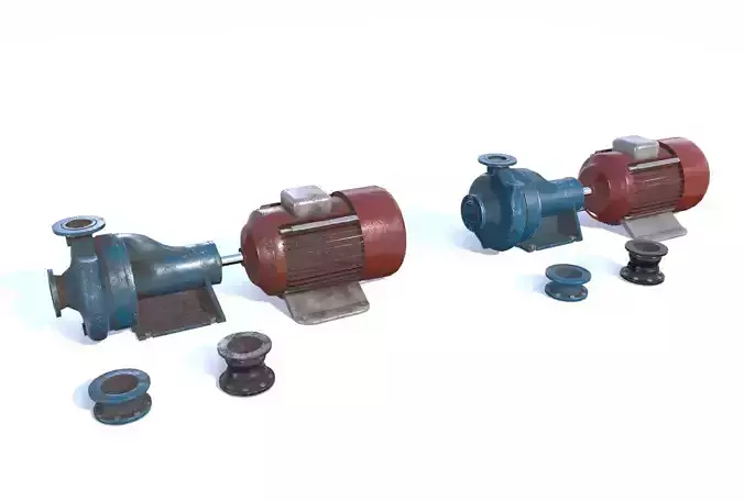 Electric motor pump PBR Low-poly 3D model
