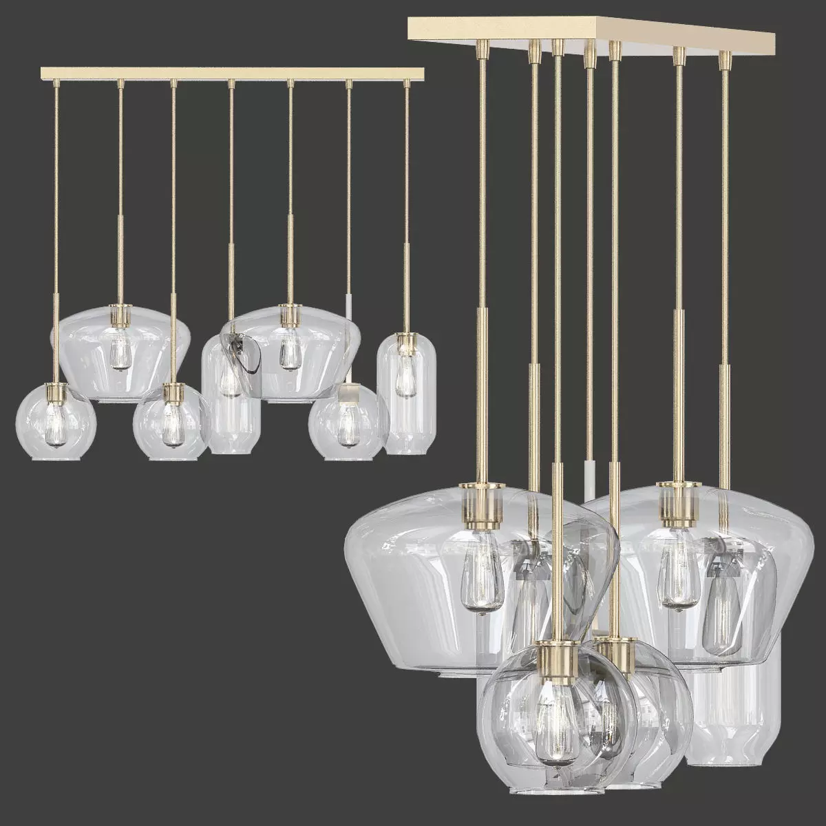 Sculptural Glass 7 Light 3D model_0