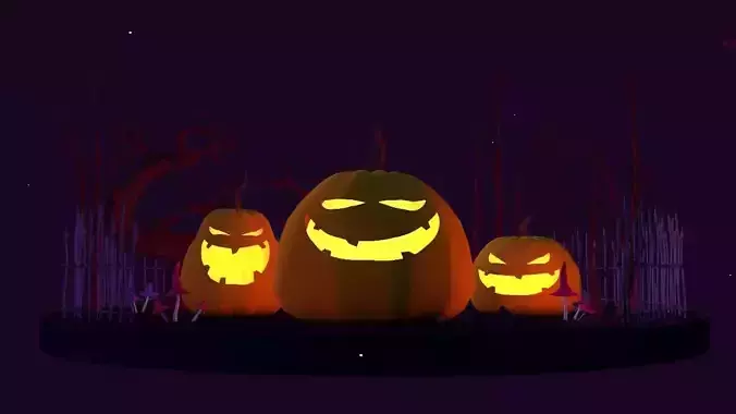 Cartoon Low Poly Halloween Pumpkins Pack Low-poly 3D model