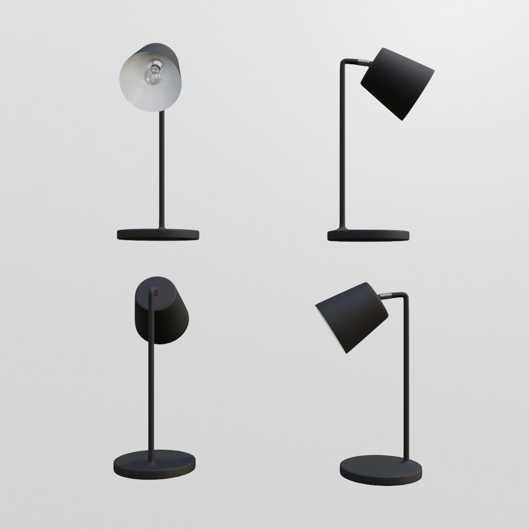 modern desk lamp in black Low-poly 3D model_4