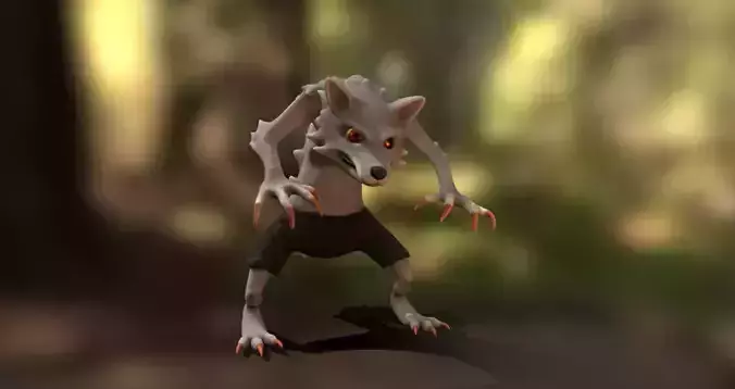 Werewolf animated wolf in woods 3D model