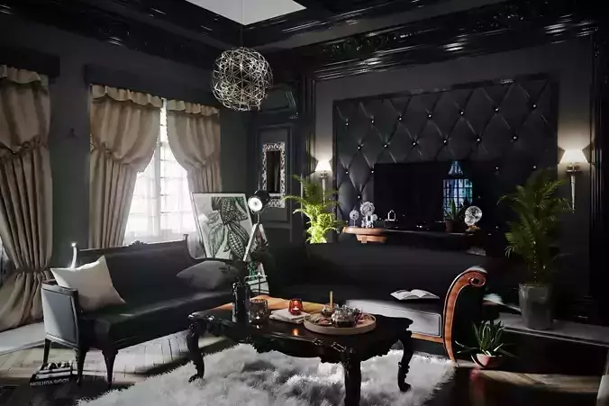 Black Neoclassic interior room