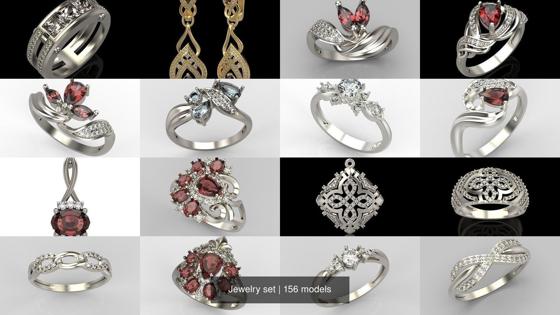 Women Jewelry set 156 models 3dm stl 3D print model 3D Model Collection_6