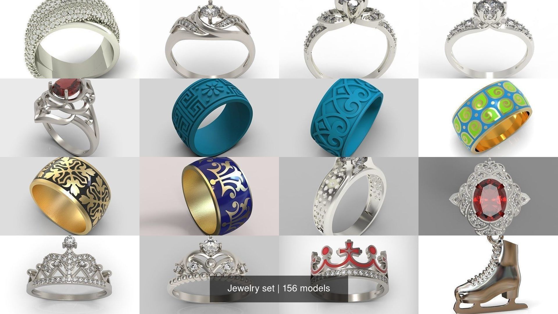 Women Jewelry set 156 models 3dm stl 3D print model 3D Model Collection_3