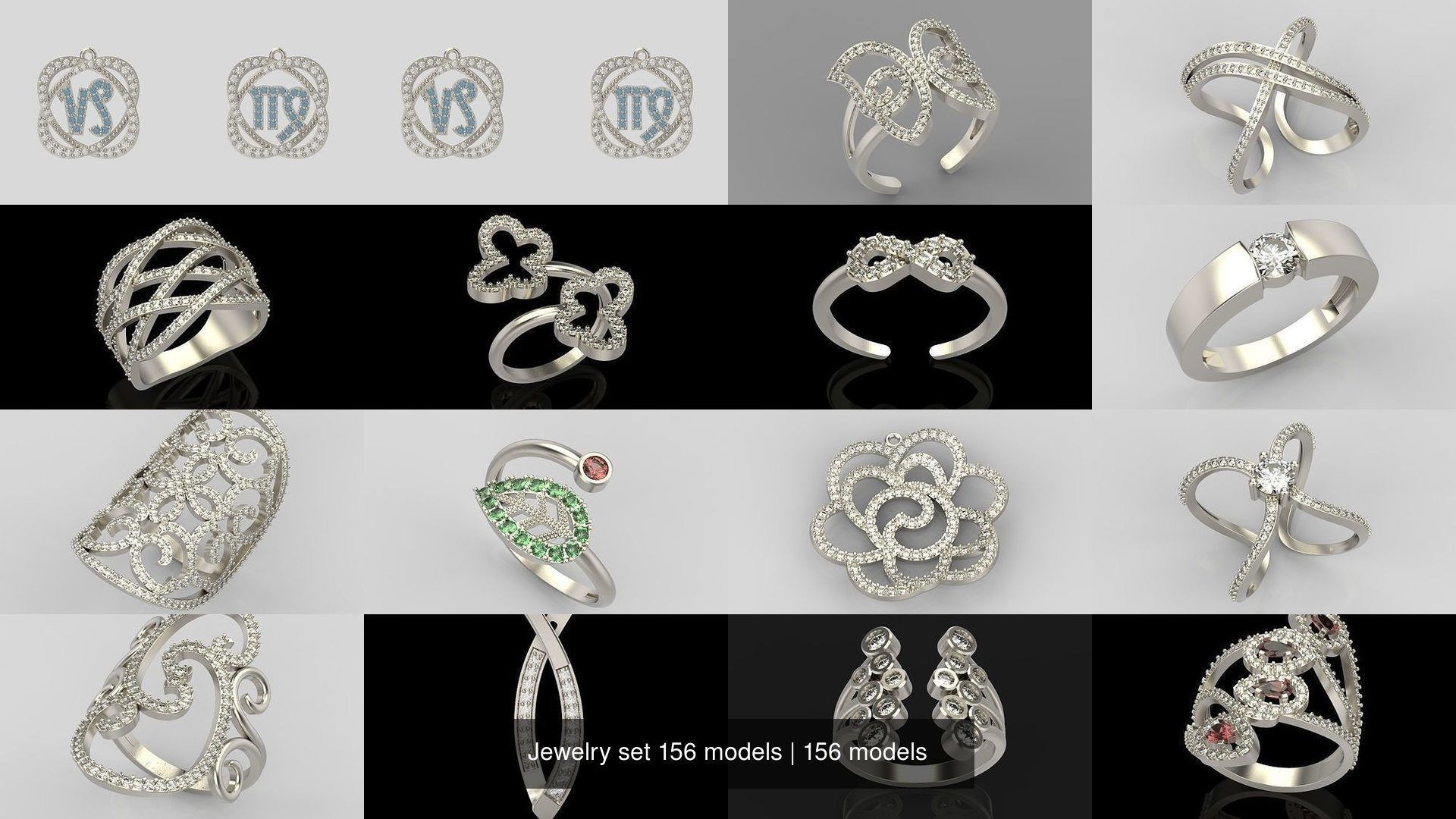 Women Jewelry set 156 models 3dm stl 3D print model 3D Model Collection_22