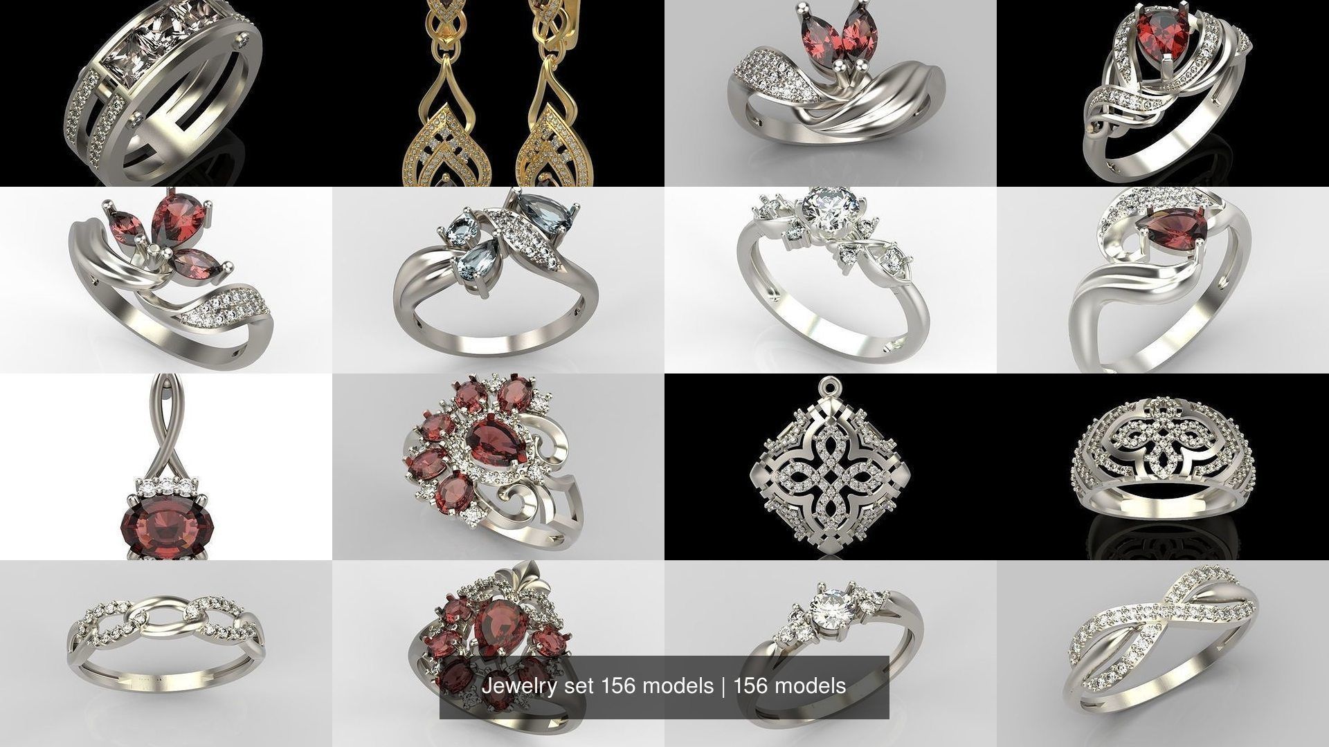 Women Jewelry set 156 models 3dm stl 3D print model 3D Model Collection_7