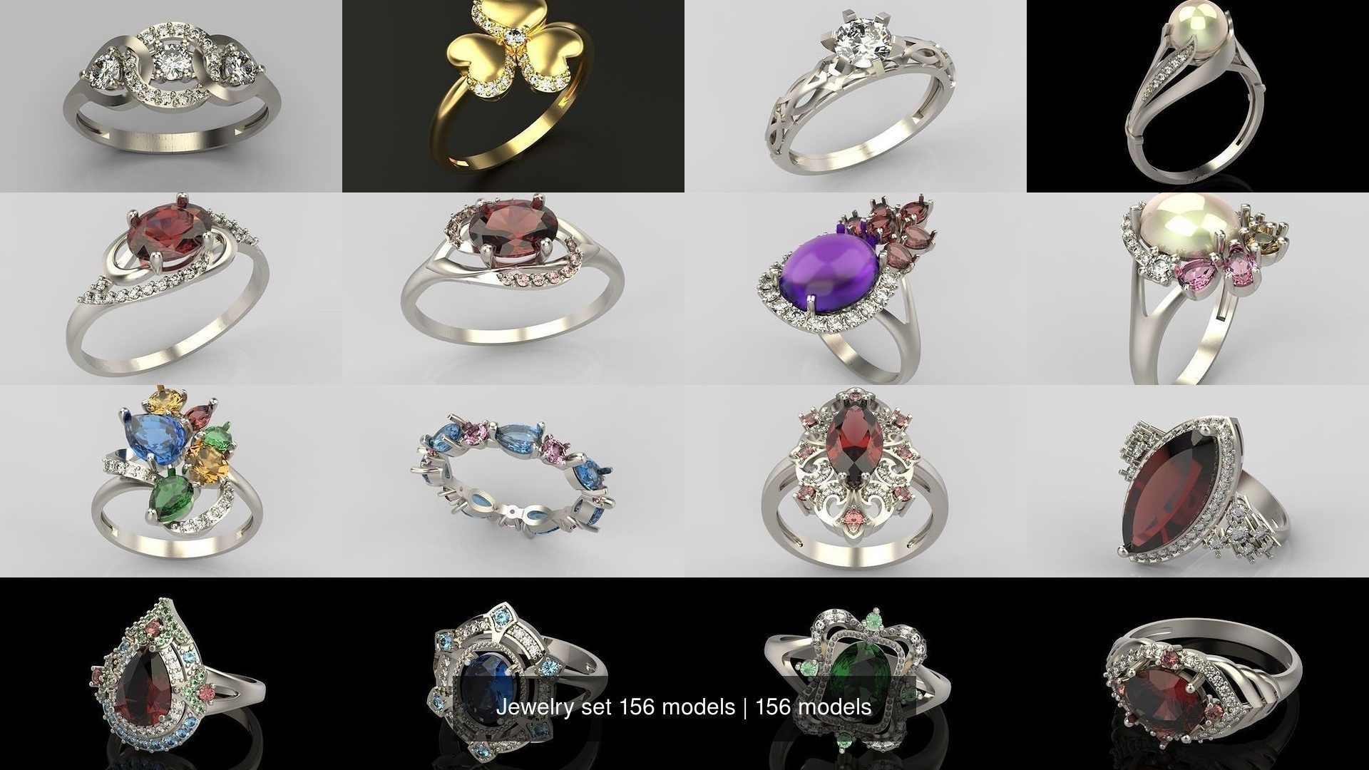 Women Jewelry set 156 models 3dm stl 3D print model 3D Model Collection_9