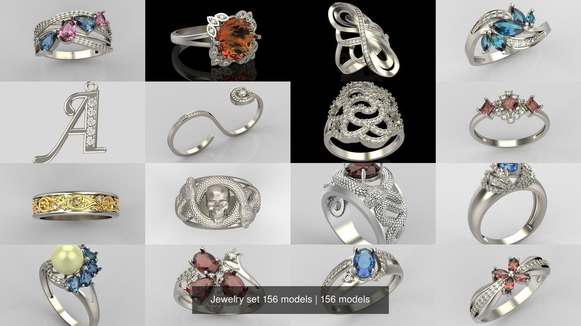 Women Jewelry set 156 models 3dm stl 3D print model 3D Model Collection_13