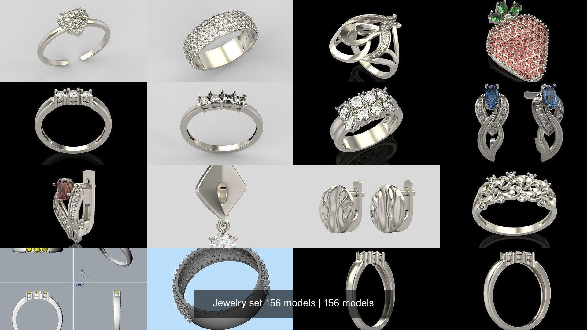 Women Jewelry set 156 models 3dm stl 3D print model 3D Model Collection_25