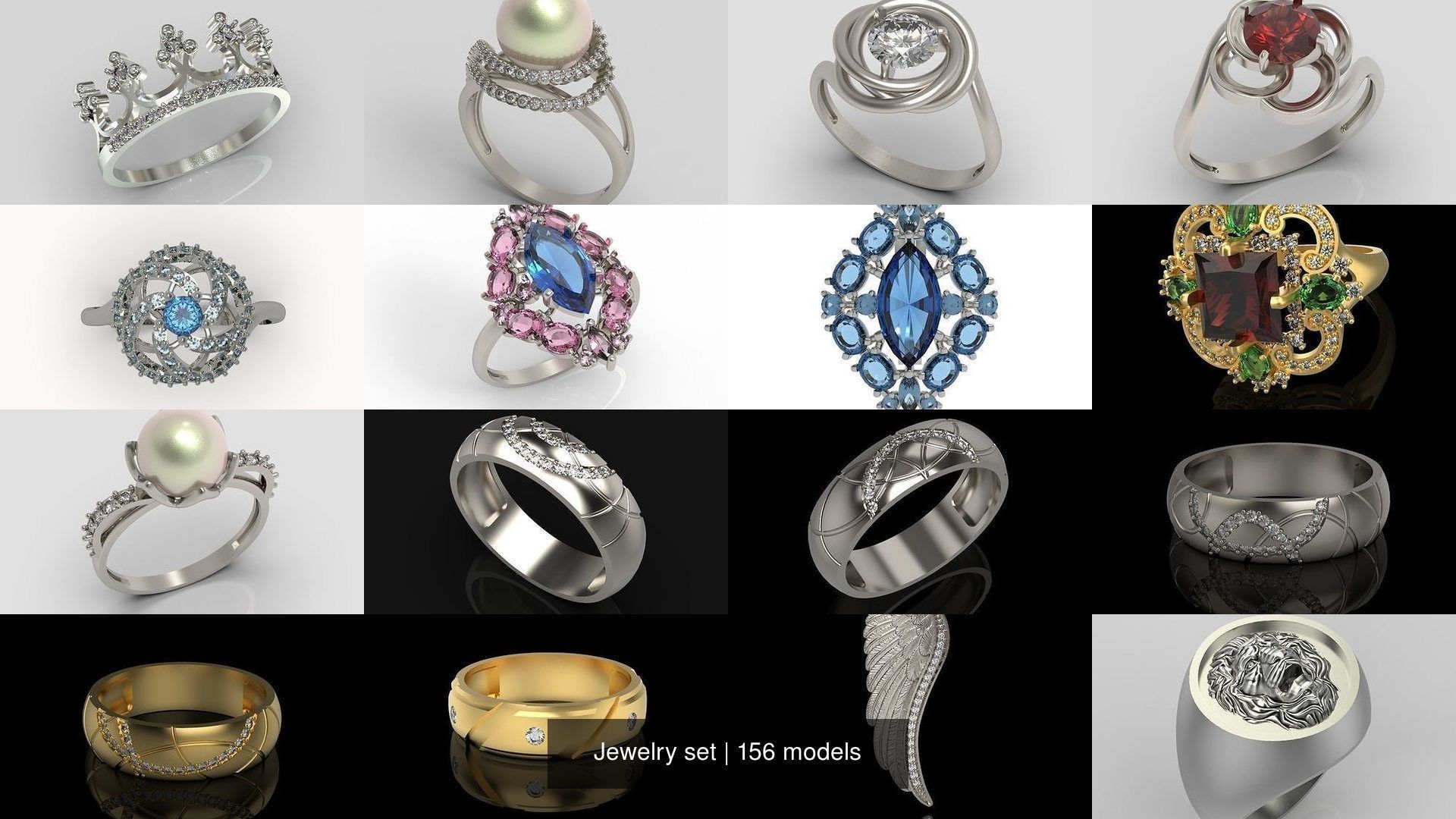 Women Jewelry set 156 models 3dm stl 3D print model 3D Model Collection_8