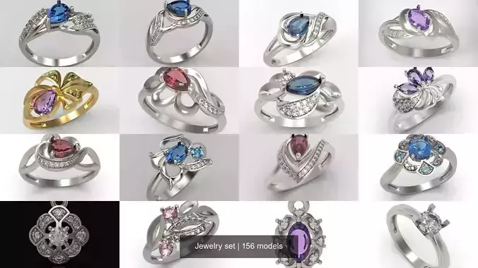 Women Jewelry set 156 models 3dm stl 3D print model 3D Model Collection