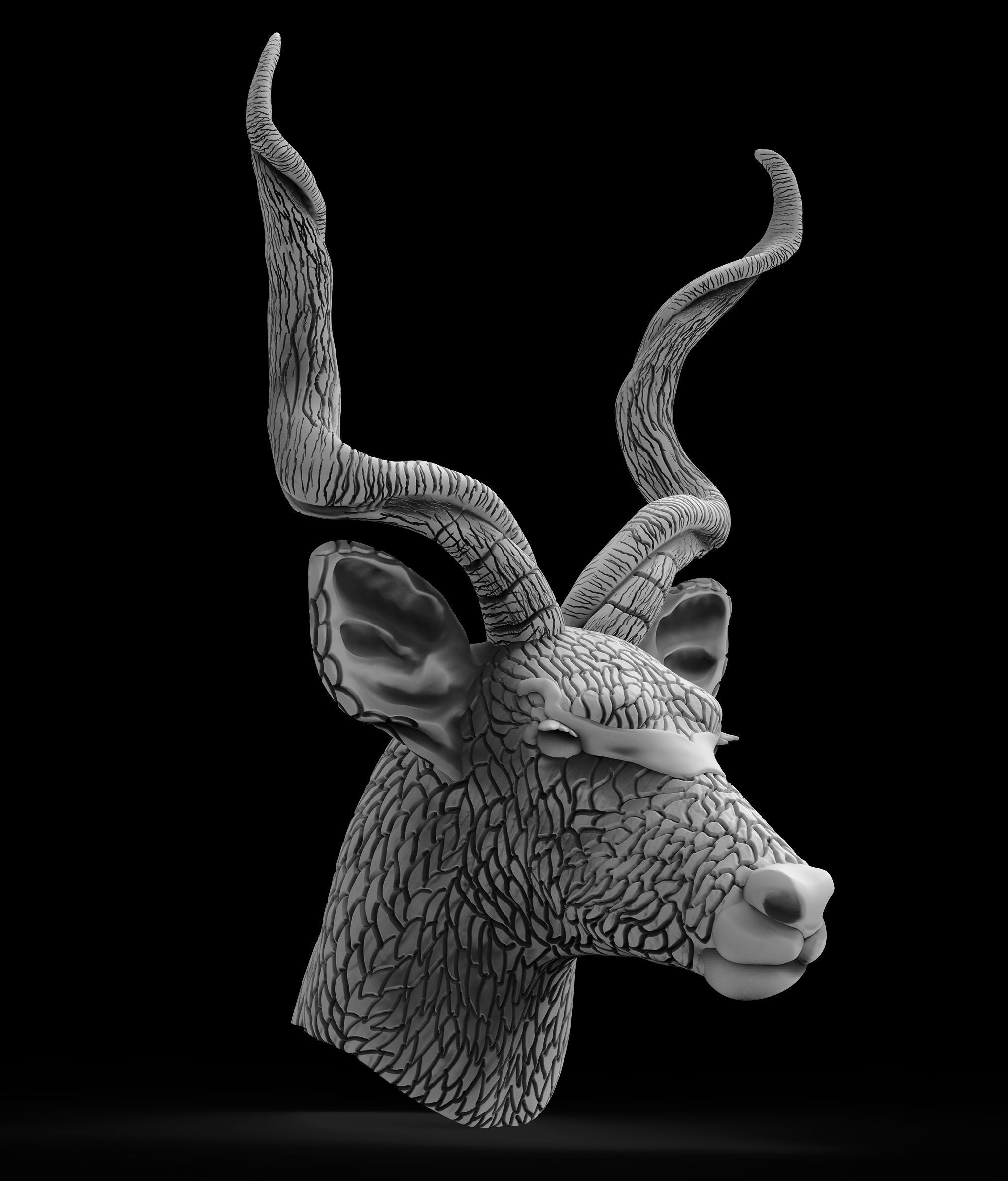 REINDEER gold antelope head sculpture 3D print model_7