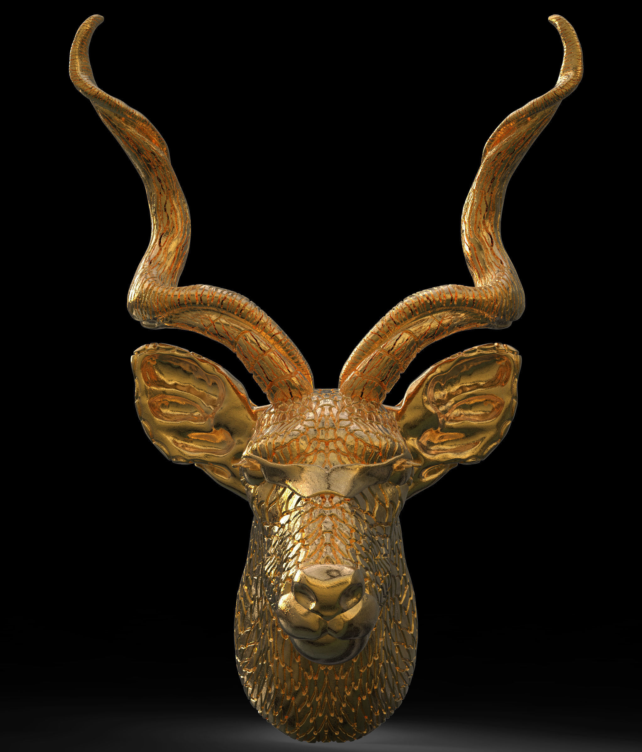 REINDEER gold antelope head sculpture 3D print model_2