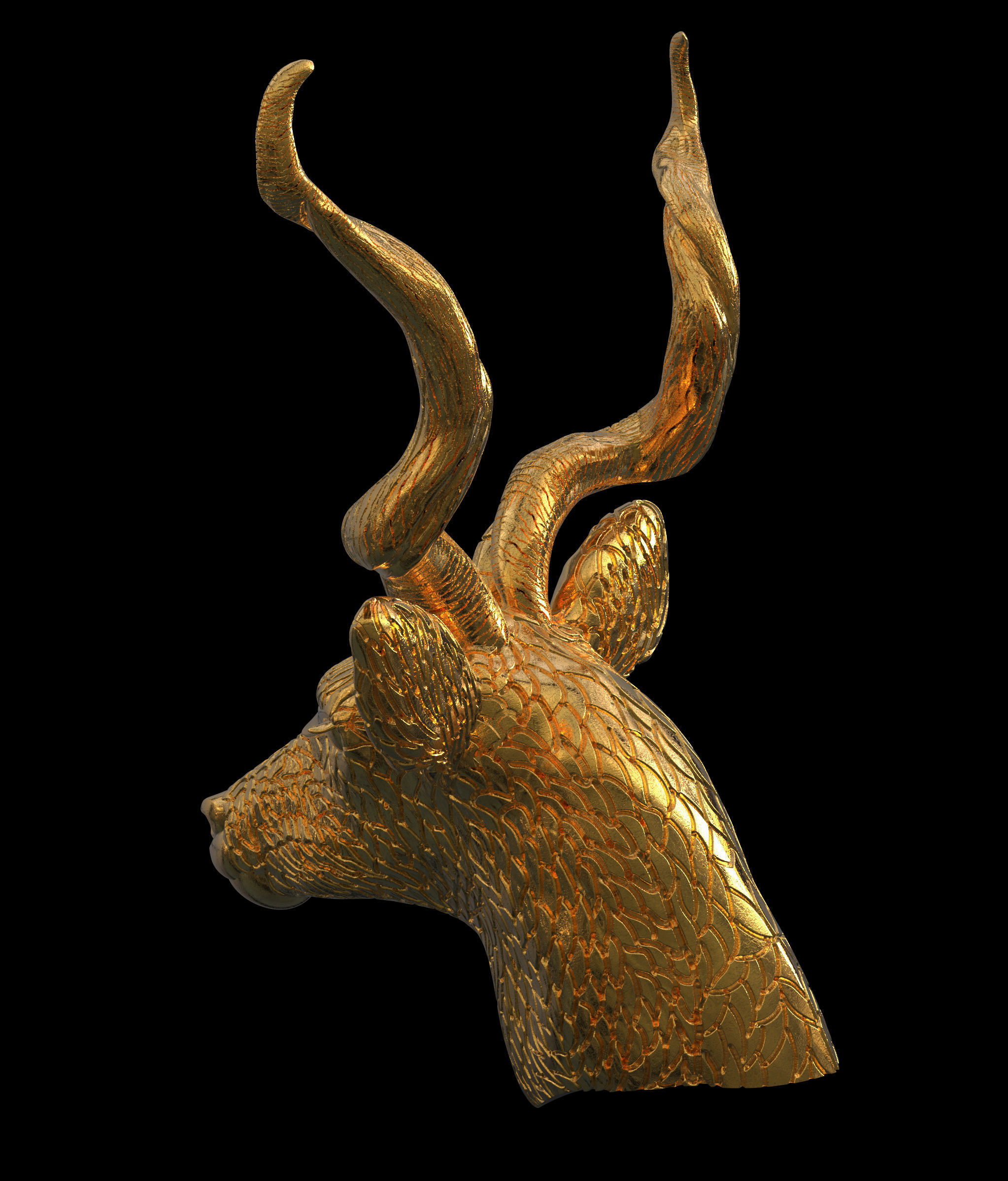 REINDEER gold antelope head sculpture 3D print model_5