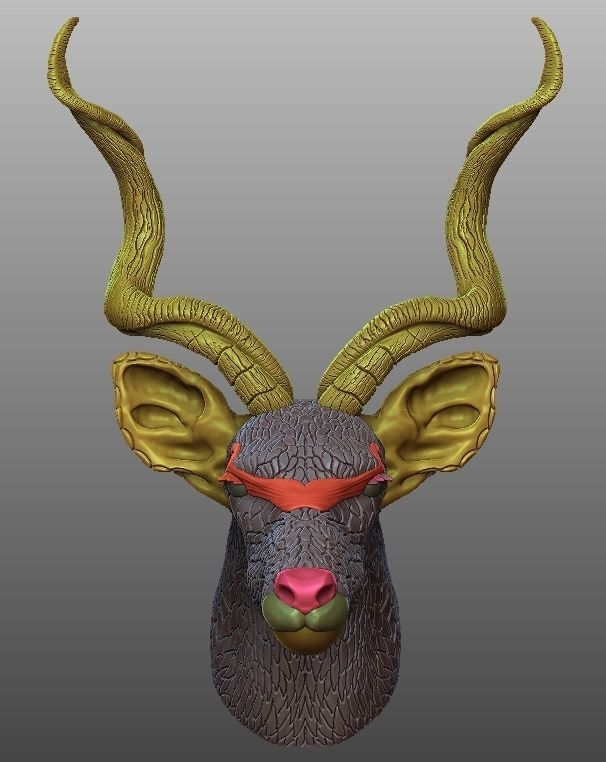 REINDEER gold antelope head sculpture 3D print model_10