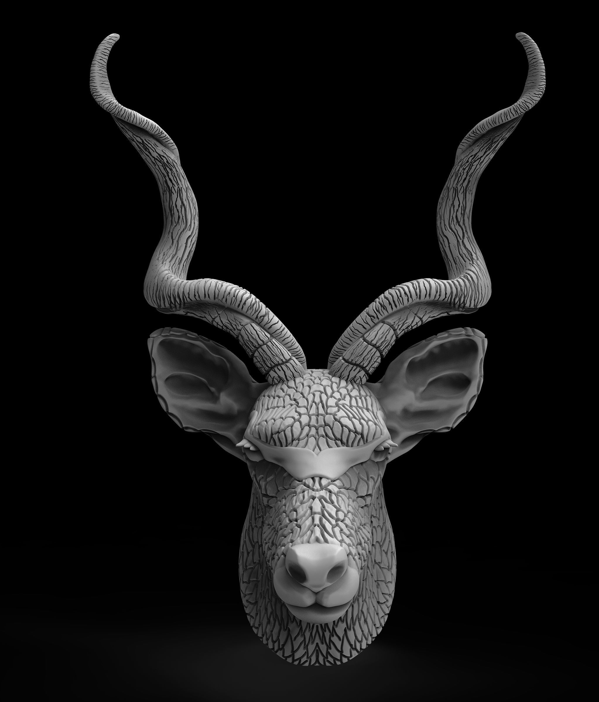 REINDEER gold antelope head sculpture 3D print model_6