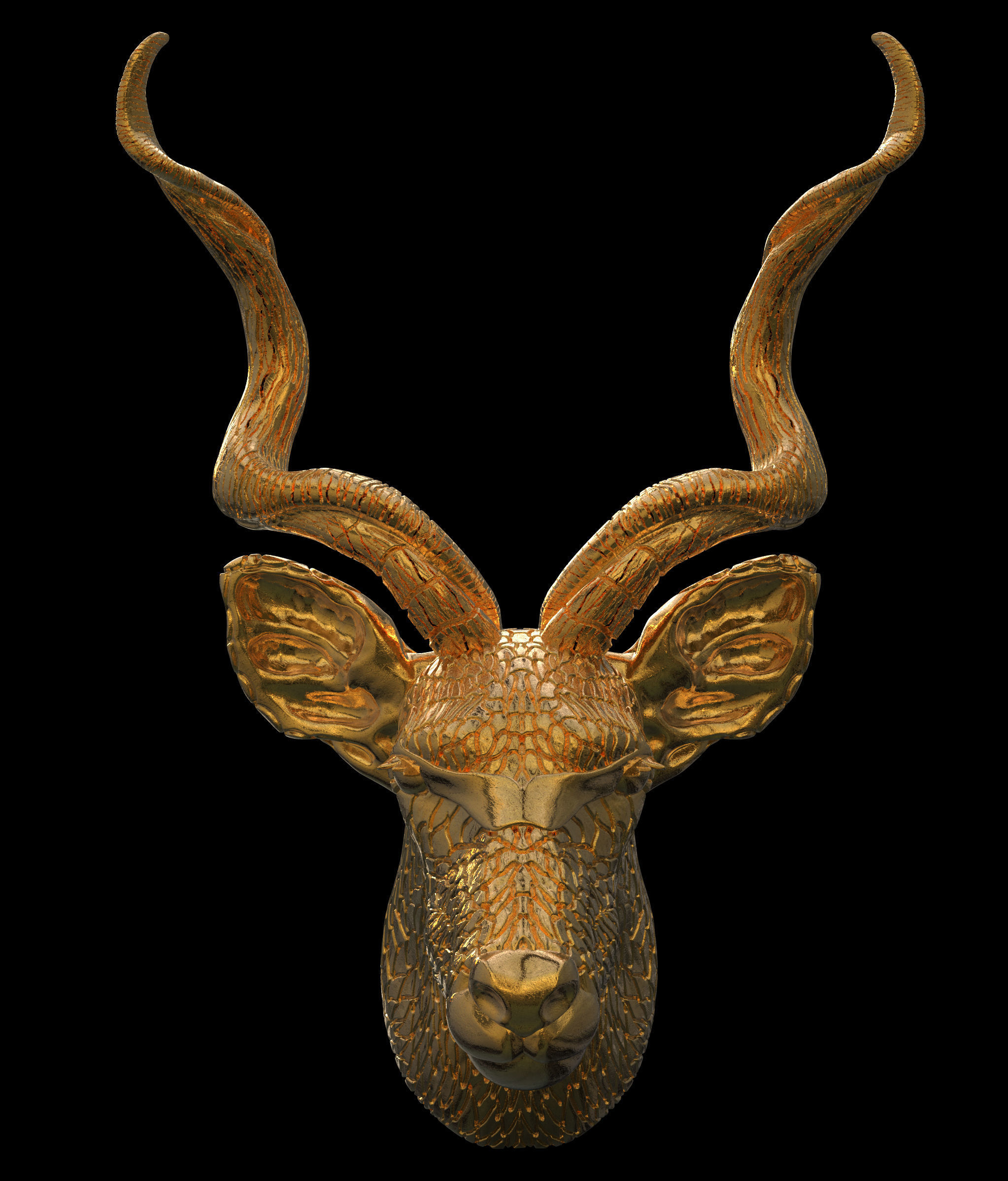 REINDEER gold antelope head sculpture 3D print model_4