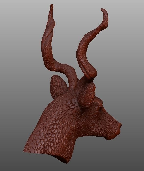 REINDEER gold antelope head sculpture 3D print model_8