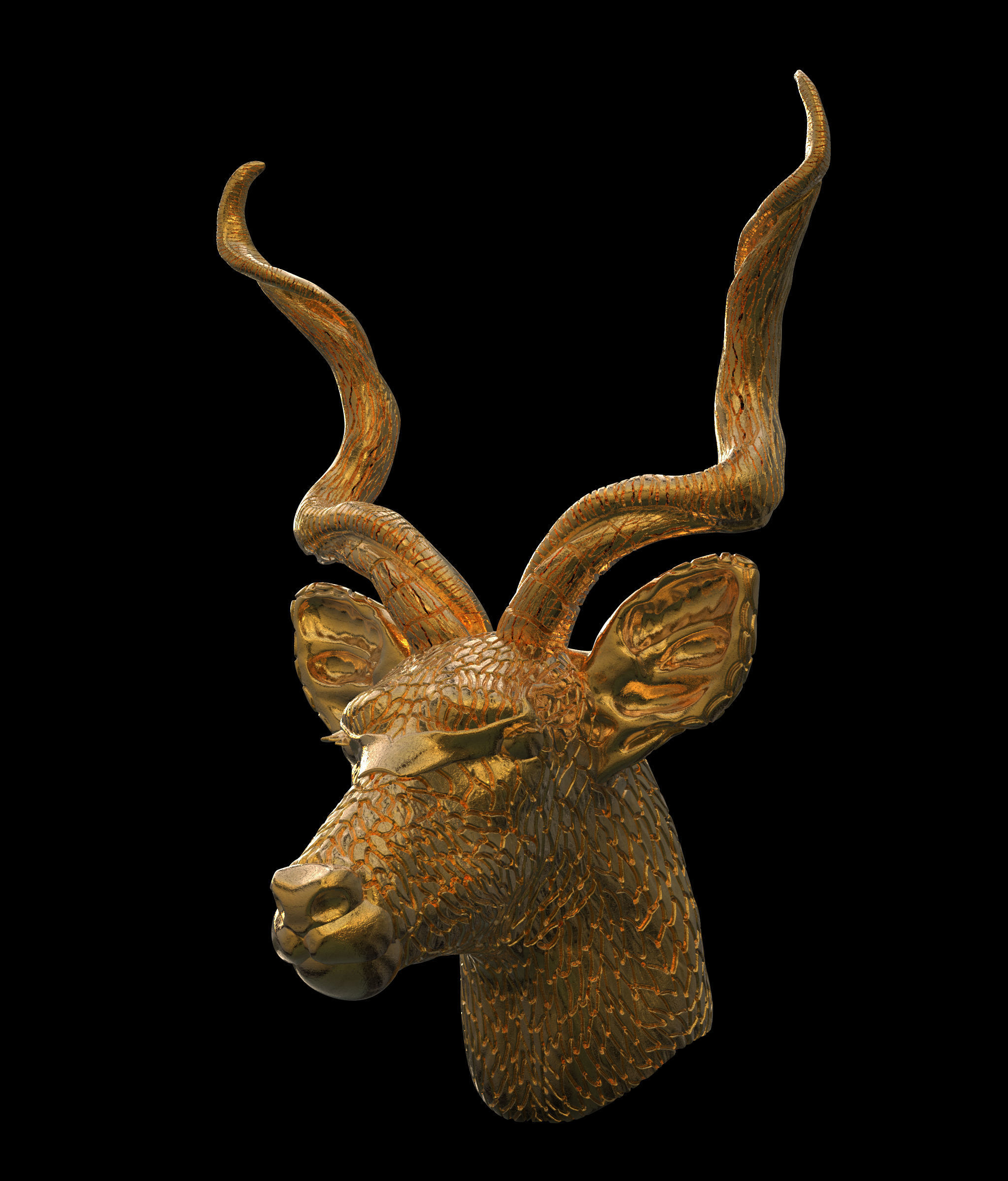 REINDEER gold antelope head sculpture 3D print model_3
