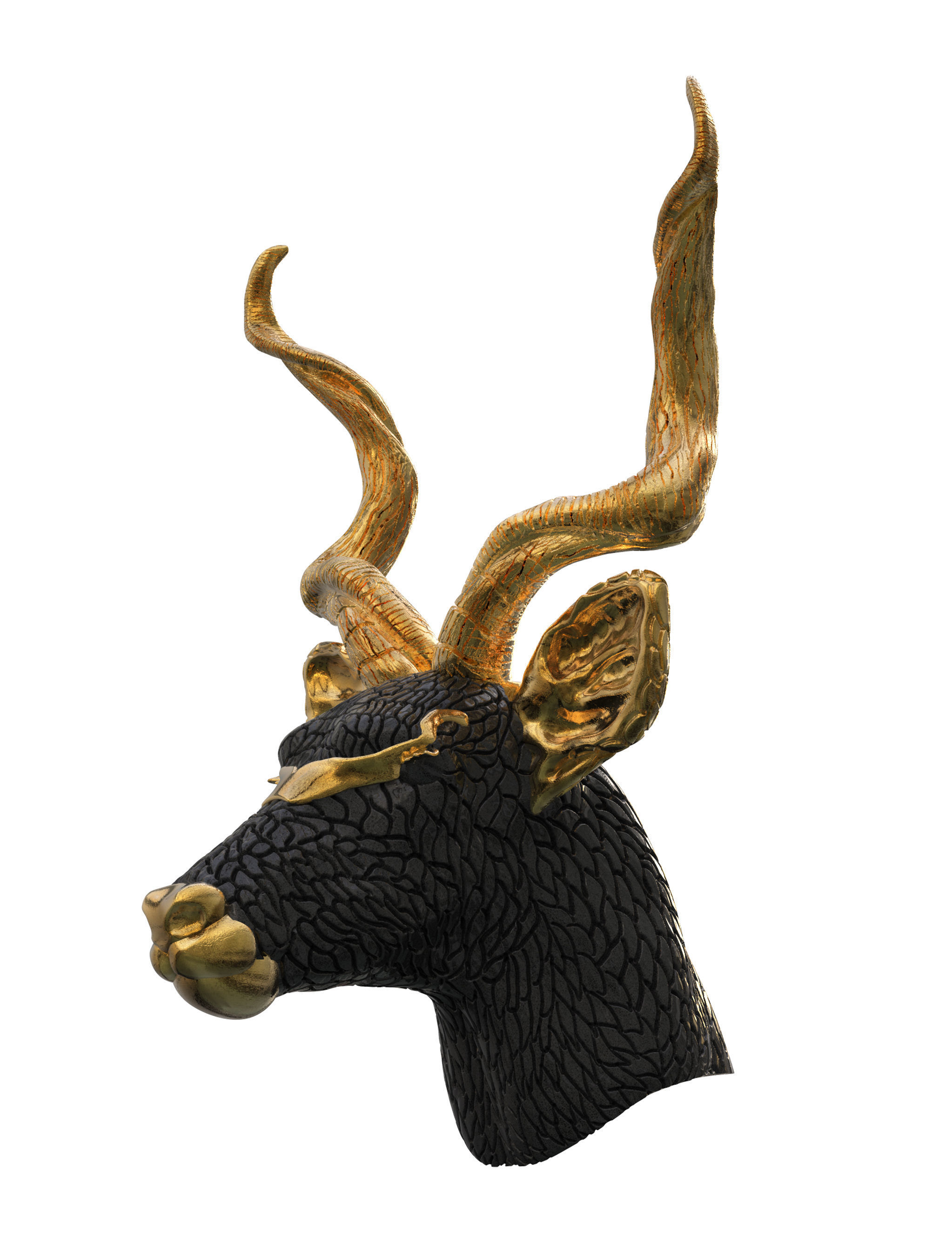 REINDEER gold antelope head sculpture 3D print model_1