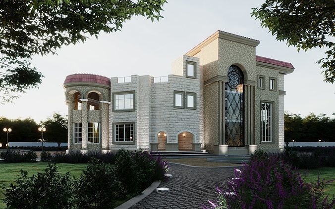 Daylight exterior villa scene 3D model