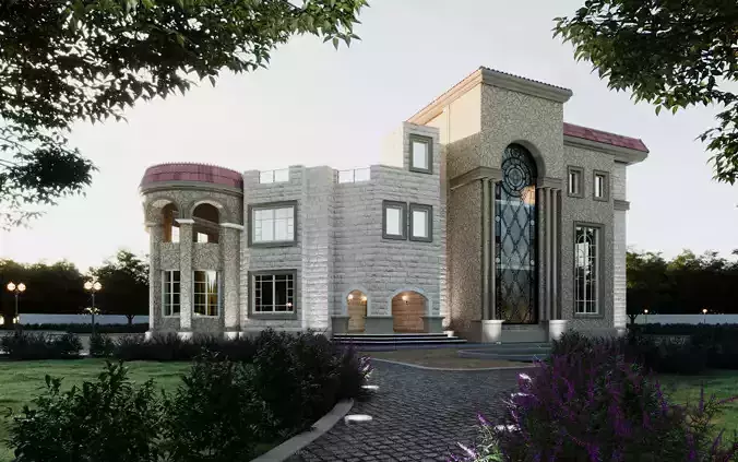 Daylight exterior villa scene