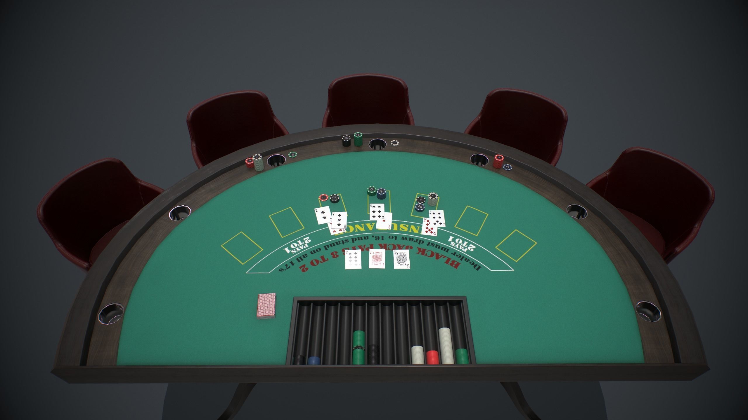 Blackjack table PBR Low-poly 3D model_2