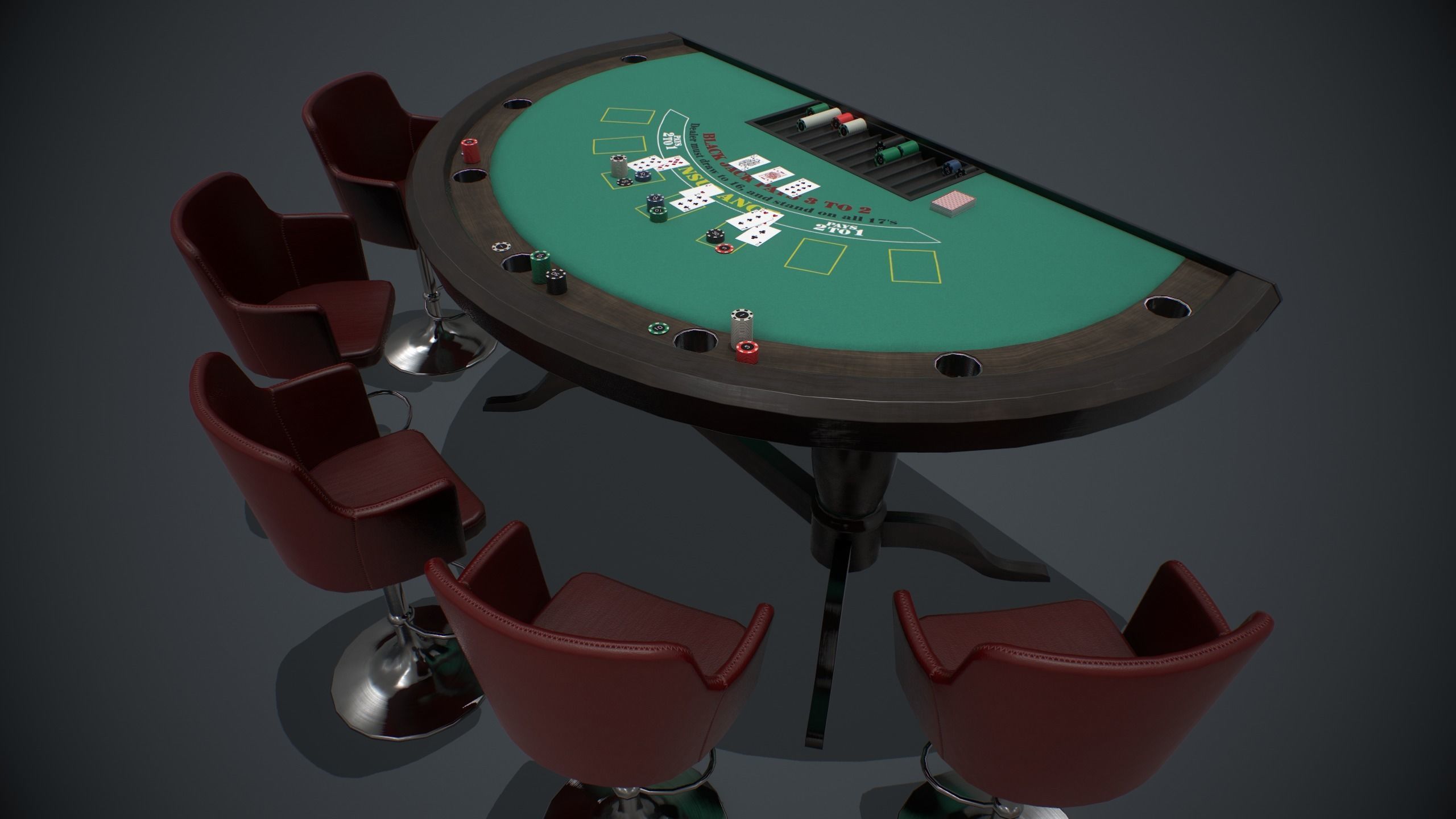 Blackjack table PBR Low-poly 3D model_1