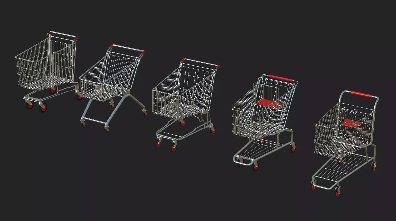 5 shopping cart Dirty Pack Low-poly 3D model_0