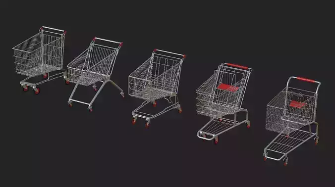 5 shopping cart Dirty Pack Low-poly 3D model