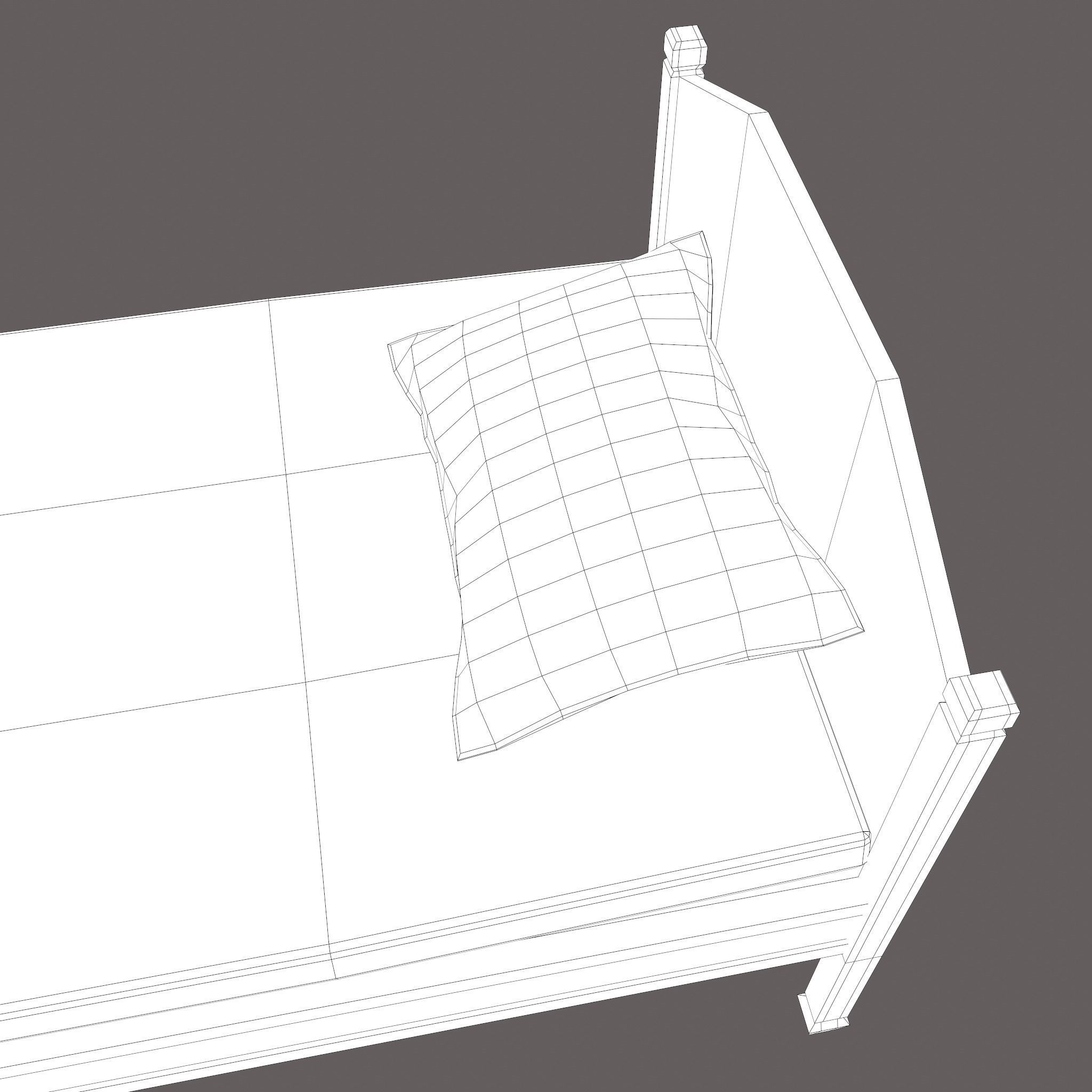 Medieval Single Bed  Low-poly 3D model_30