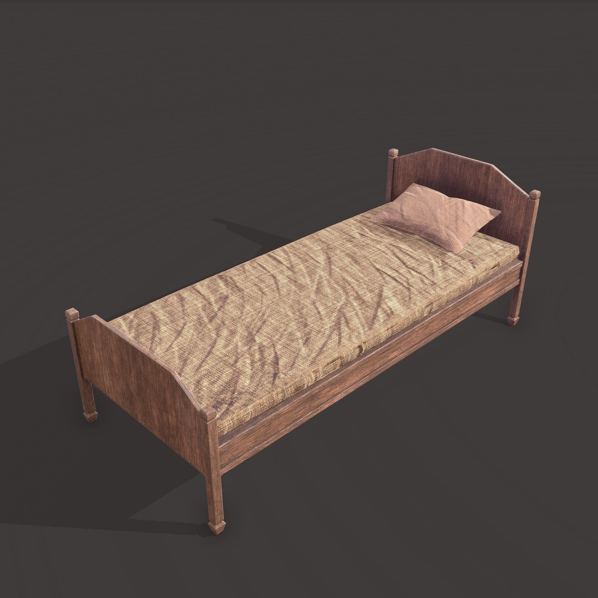 Medieval Single Bed  Low-poly 3D model_8