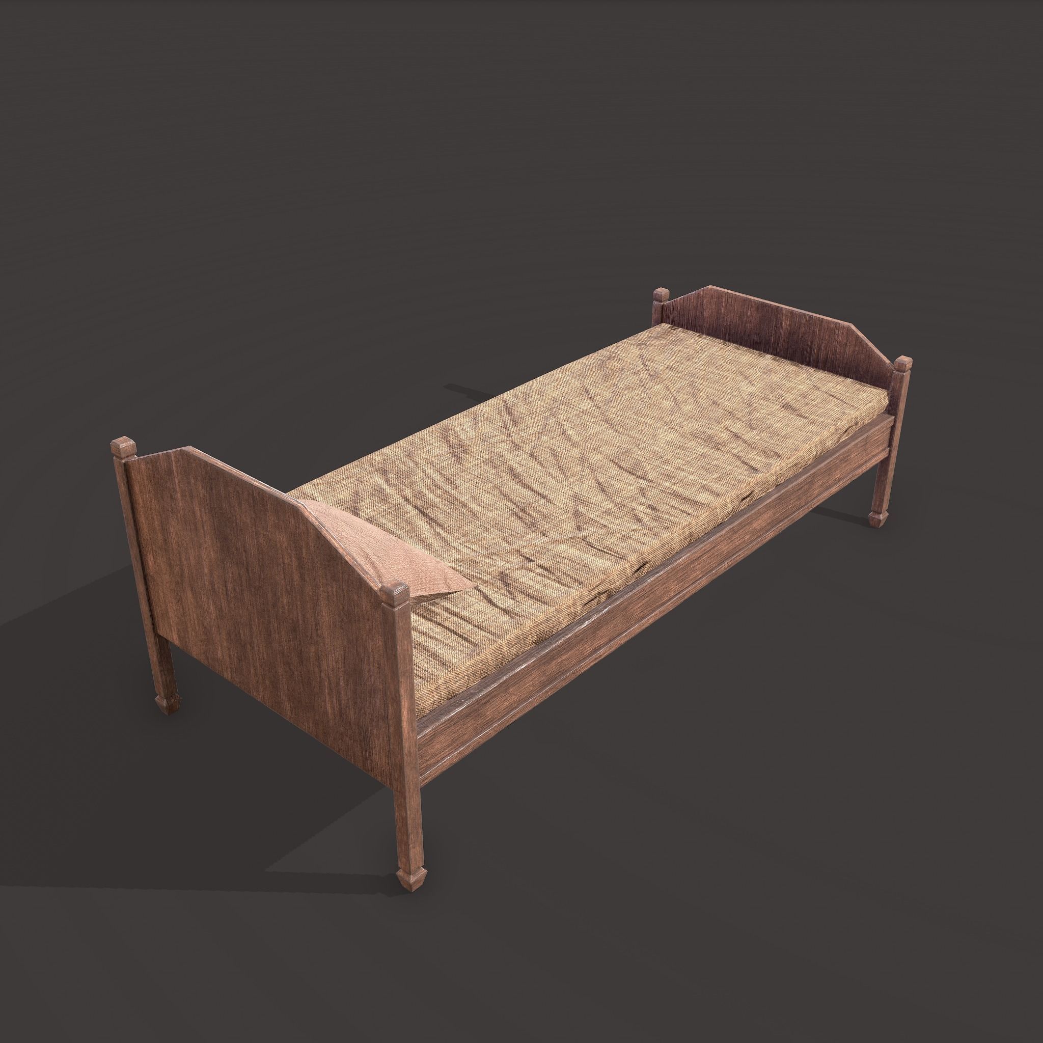 Medieval Single Bed  Low-poly 3D model_4