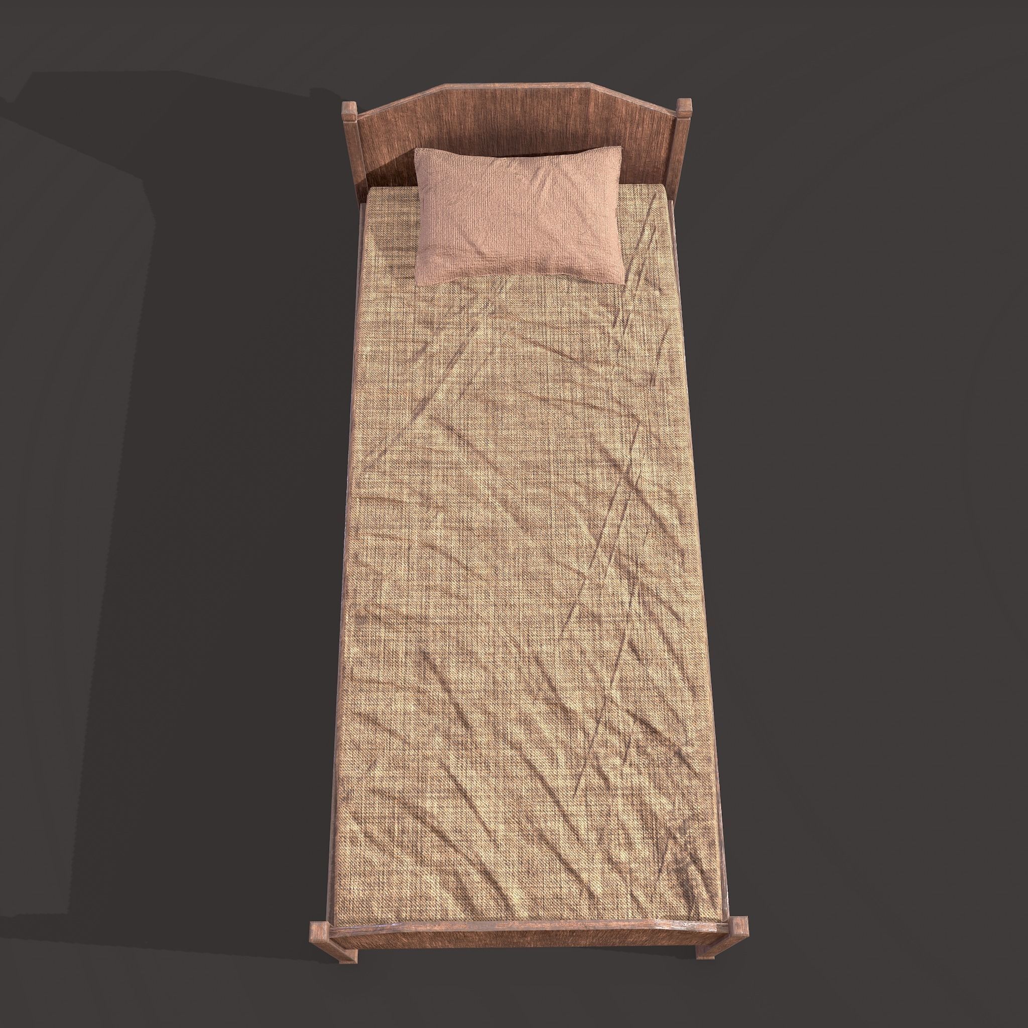 Medieval Single Bed  Low-poly 3D model_10